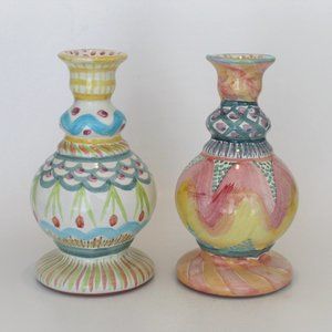 Mackenzie Childs Candlestick or Bud Vase King Ferry and Keukenhof Patterns